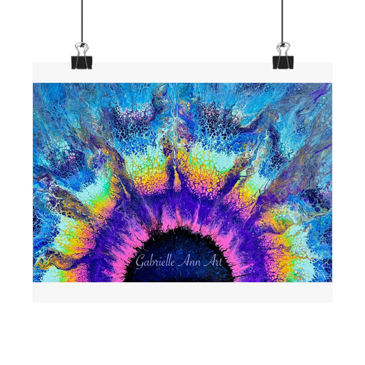 Abstract Sunburst Art Poster — Vibrant Blue & Purple Matte Horizontal Print
